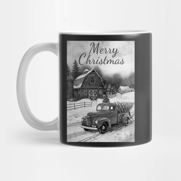 Black and white vintage car movie style Merry Christmas by LukjanovArt